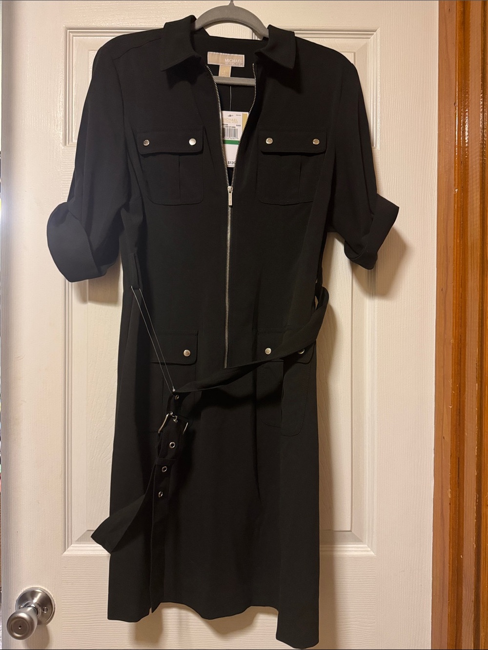 Michael Kors Black Zip-Front Shirt Dress with Belted Waist